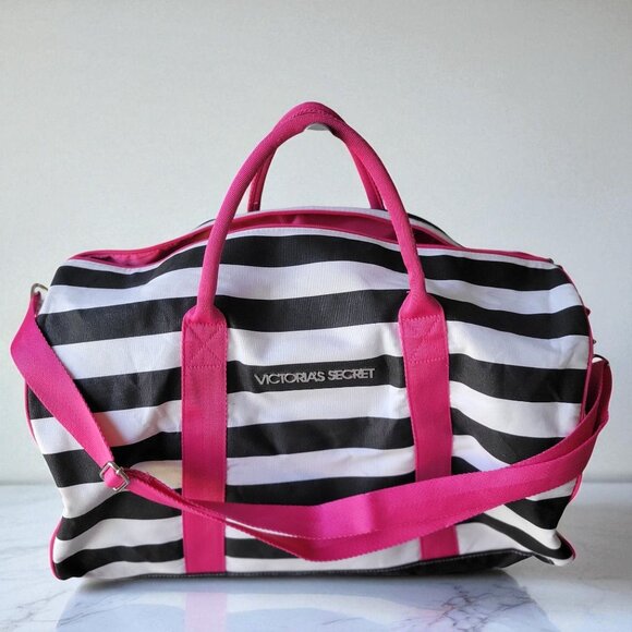 Victoria's Secret Weekender Striped Duffle Bag Adjustable Strap - Picture 2 of 11